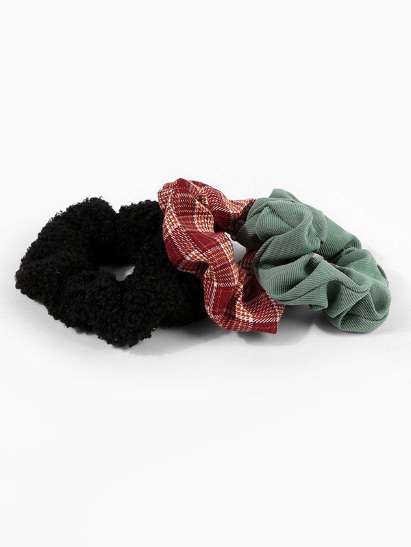 

3Pcs Fluffy Plaid Pattern Scrunchie Set, Multi-a