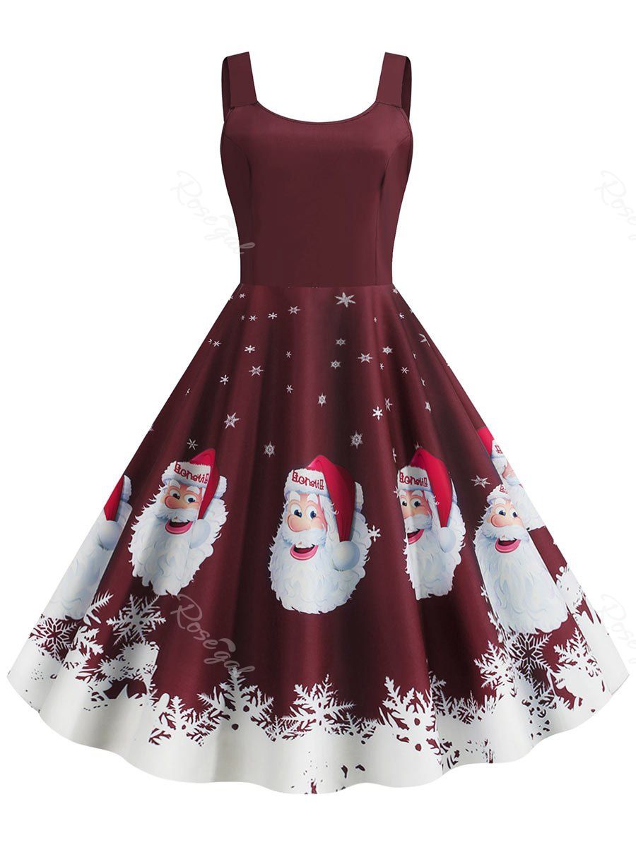 Outfits Christmas Santa Claus Snowflake Print Plus Size Dress  