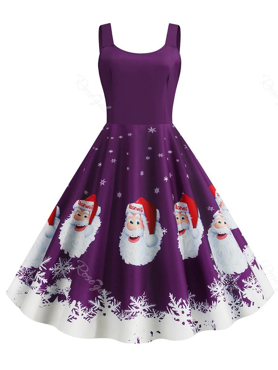 Online Christmas Santa Claus Snowflake Print Plus Size Dress  
