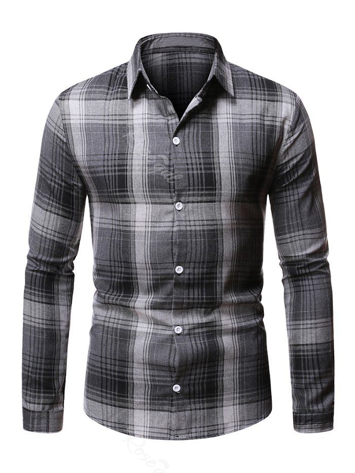 

Button Up Plaid Print Shirt, Black