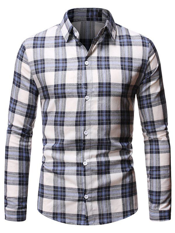 

Casual Plaid Pattern Long Sleeve Shirt, Light blue