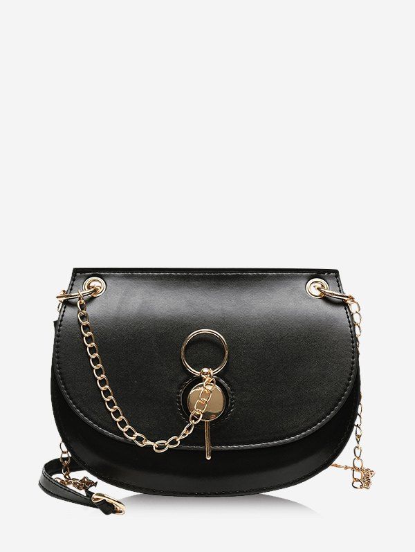 

Chain Cover Crossbody Saddle Bag, Black