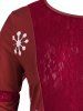 Plus Size Christmas Elk Claus Lace Panel Curved Hem Tee -  