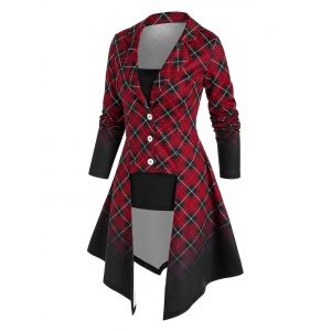 

Ombre Color Plaid Irregular Coat and Camisole Set, Black