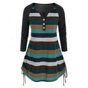 

Plus Size Colorblock Striped Side Cinched T Shirt, Multi