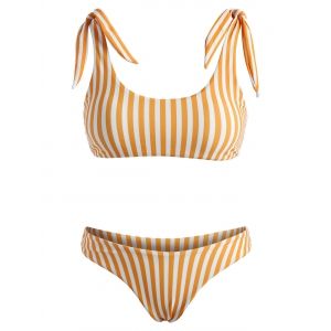 

Striped Tie Shoulder High Leg Bikini Swimwear, Dark orange