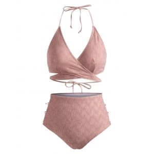 

Metallic Thread Ladder Cutout Wrap Bikini Swimwear, Light orange