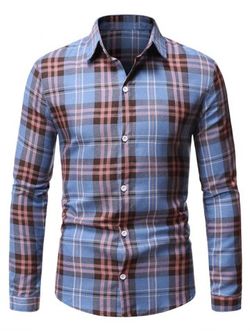 Button Up Plaid Pattern Casual Shirt - BLUE IVY - S