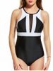 Mesh Insert Two Tone One-piece Swimsuit -  