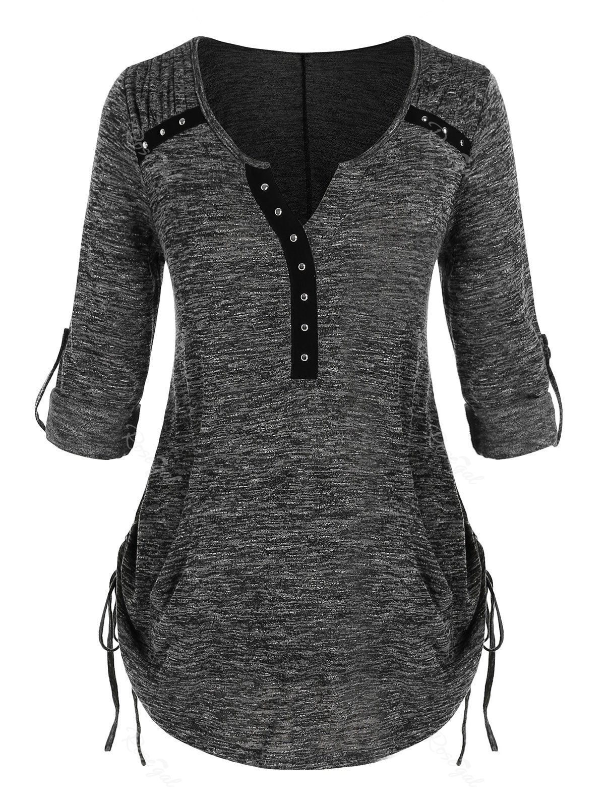 

Plus Size Rivet Marled Side Cinched T Shirt, Carbon gray
