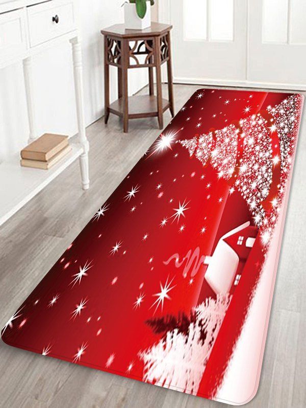 

Christmas Tree Print Decorative Floor Mat, Lava red