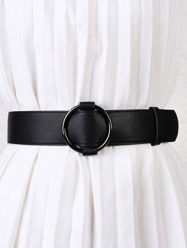 O-ring PU Leather Waist Belt, Black