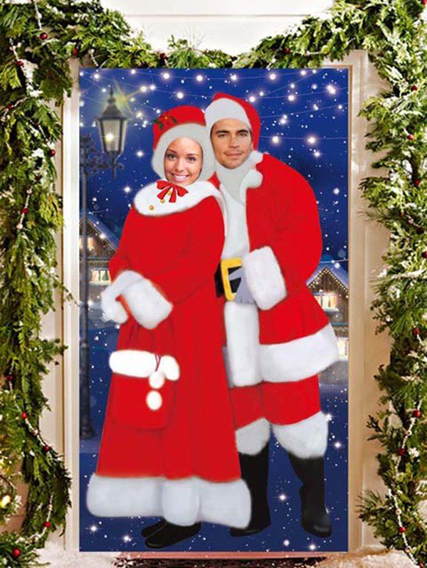 

Christmas Banner Taking Photo Foreground Door Decor, Multi-a