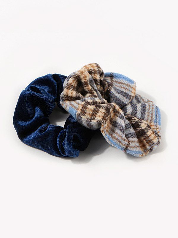 

2Pcs Velour Plaid Pattern Elastic Scrunchie Set, Multi-a