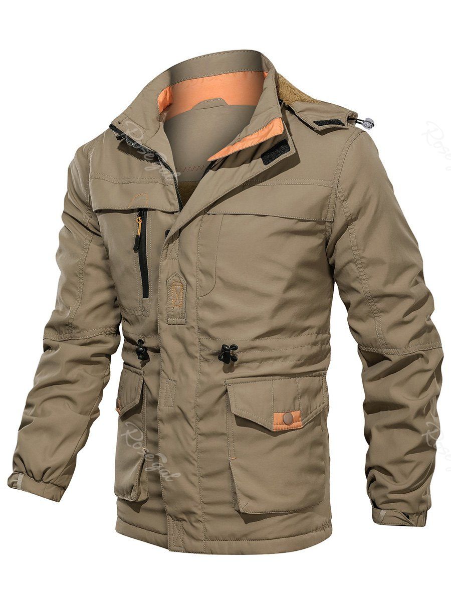 Hooded Hook And Loop Toggle Drawstring Fleece Jacket [39% OFF] | Rosegal