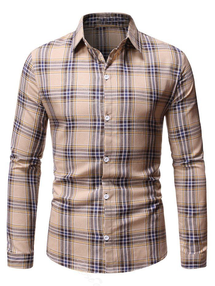 

Button Down Plaid Pattern Shirt, Corn yellow