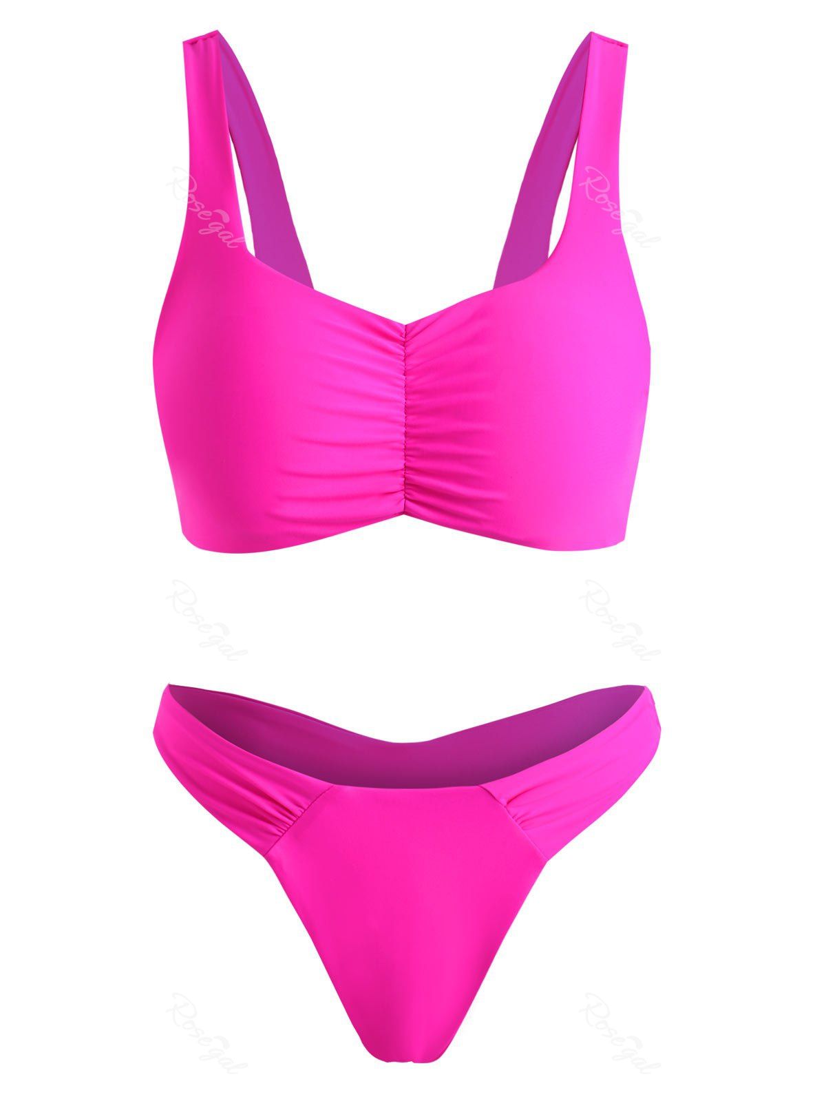 

Ruched High Leg Thong Bikini Swimwear, Light pink