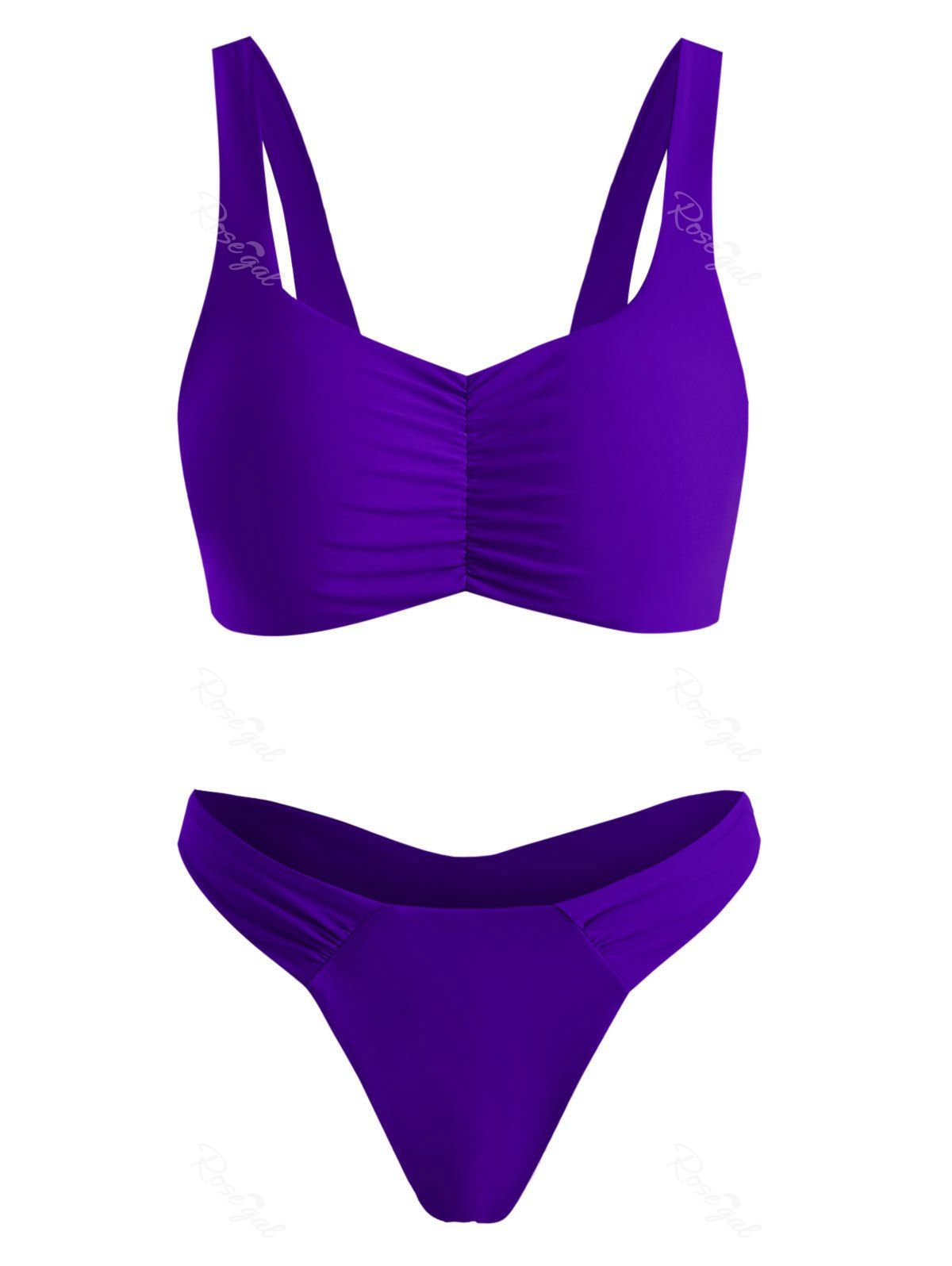 Ruched High Leg Thong Bikini Swimwear [52% OFF] | Rosegal