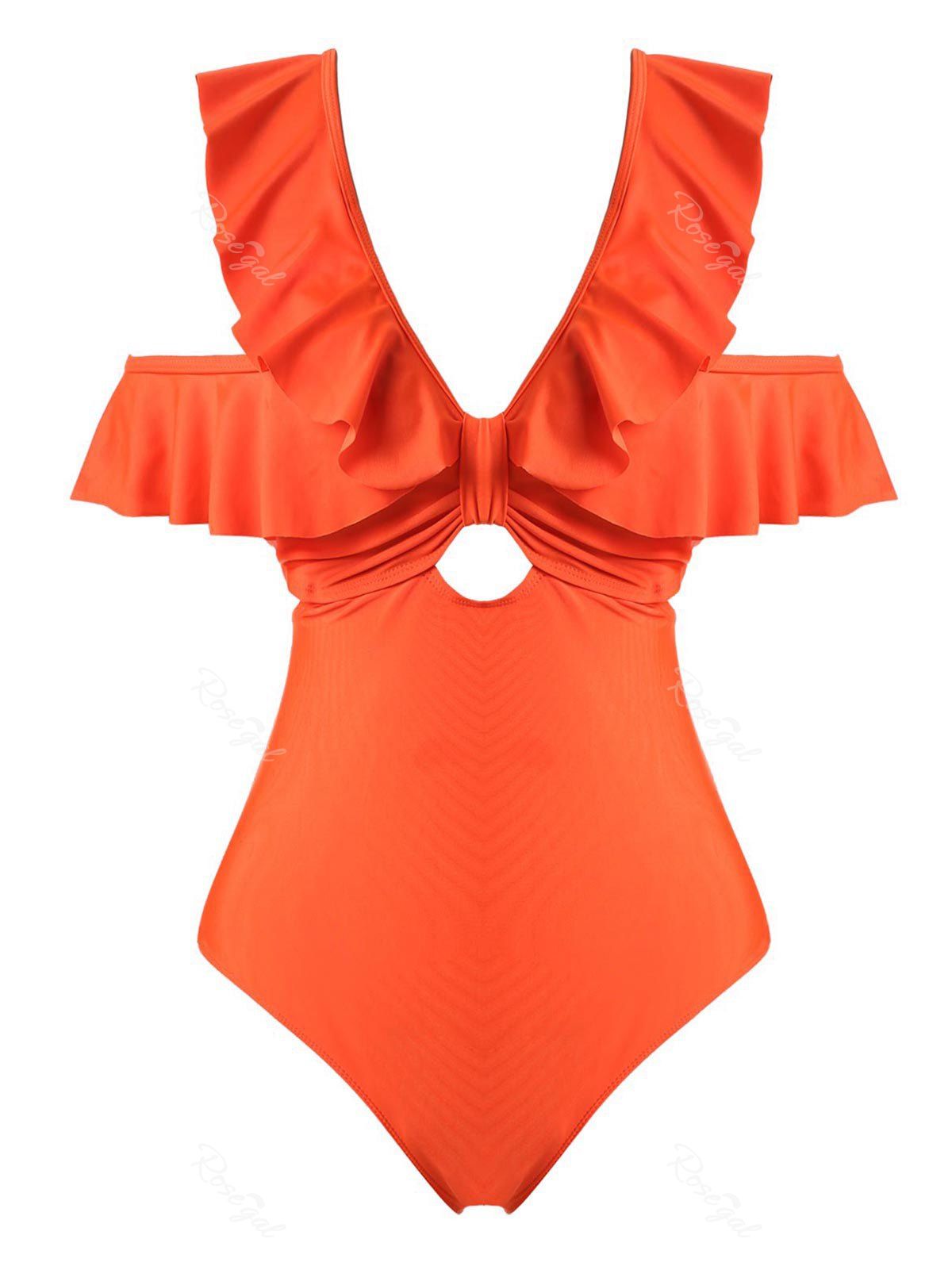 

Plus Size Ruffle Knot Cutout One-piece Swimsuit, Orange