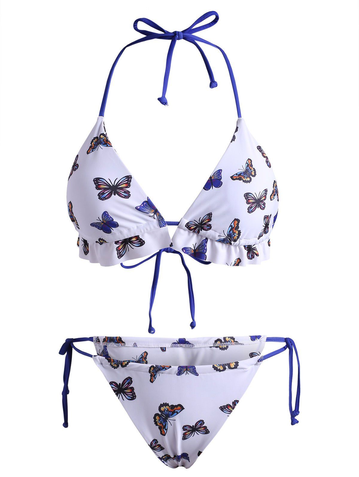 

Halter Butterfly Print Tie Side Bikini Swimwear, Blue