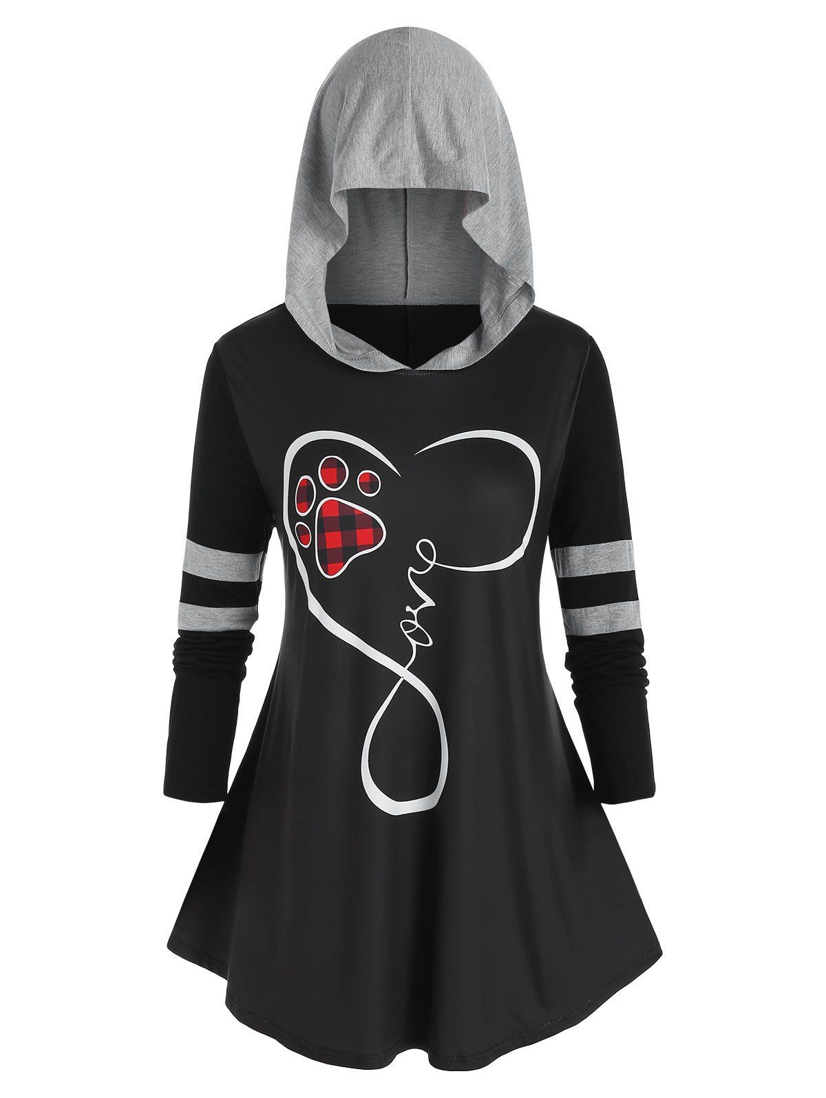 

Plus Size Graphic Hooded T Shirt, Black