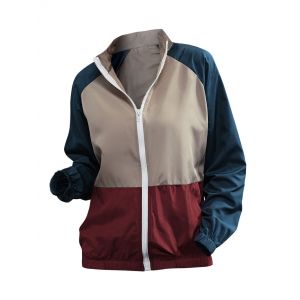 

Colorblock Raglan Sleeve Windbreaker Jacket, Deep blue
