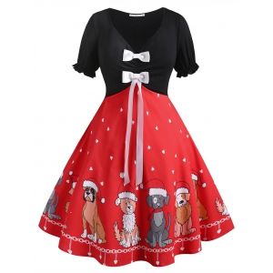 

Bowknot Christmas Puppy Dog Heart Plus Size Dress, Red