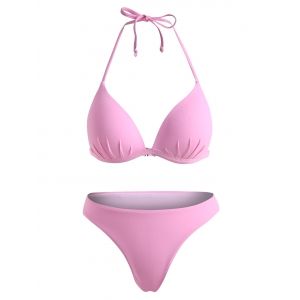 

Halter High Cut Cheeky Bikini Swimwear, Light pink