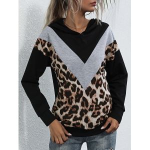 

Leopard Mix Chevron Colorblock Hoodie, Black