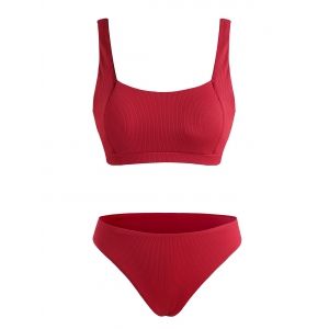 

Ribbed Padded Tank Bikini Swimwear, Red