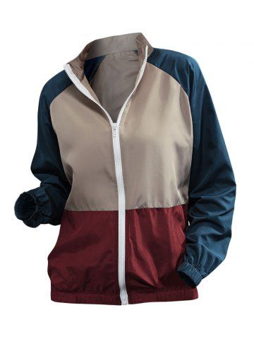 Colorblock Raglan Sleeve Windbreaker Jacket - DEEP BLUE - L