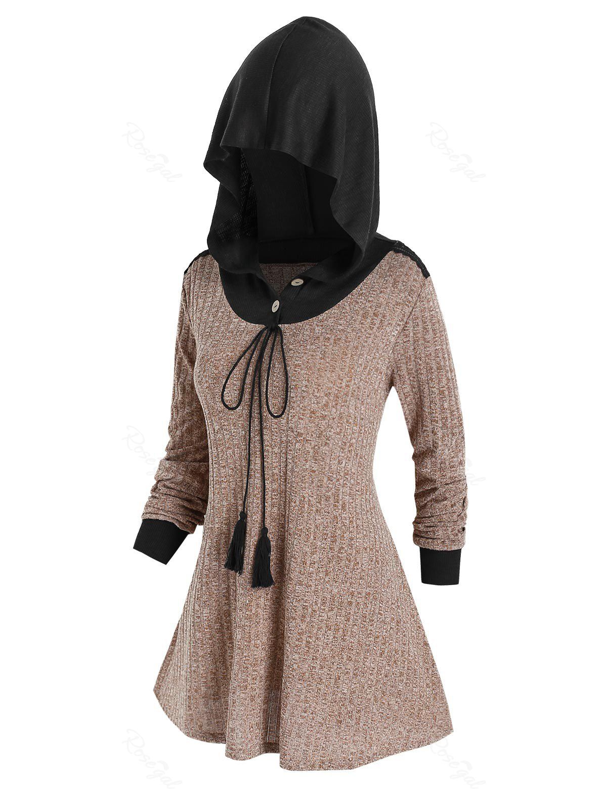 Outfits Plus Size Drawstring Hooded Knitwear  