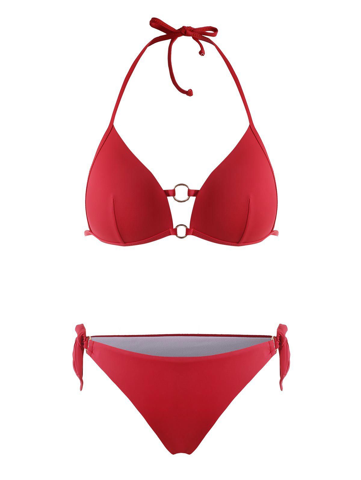 

Tie Side O Ring Halter Bikini Swimwear, Red