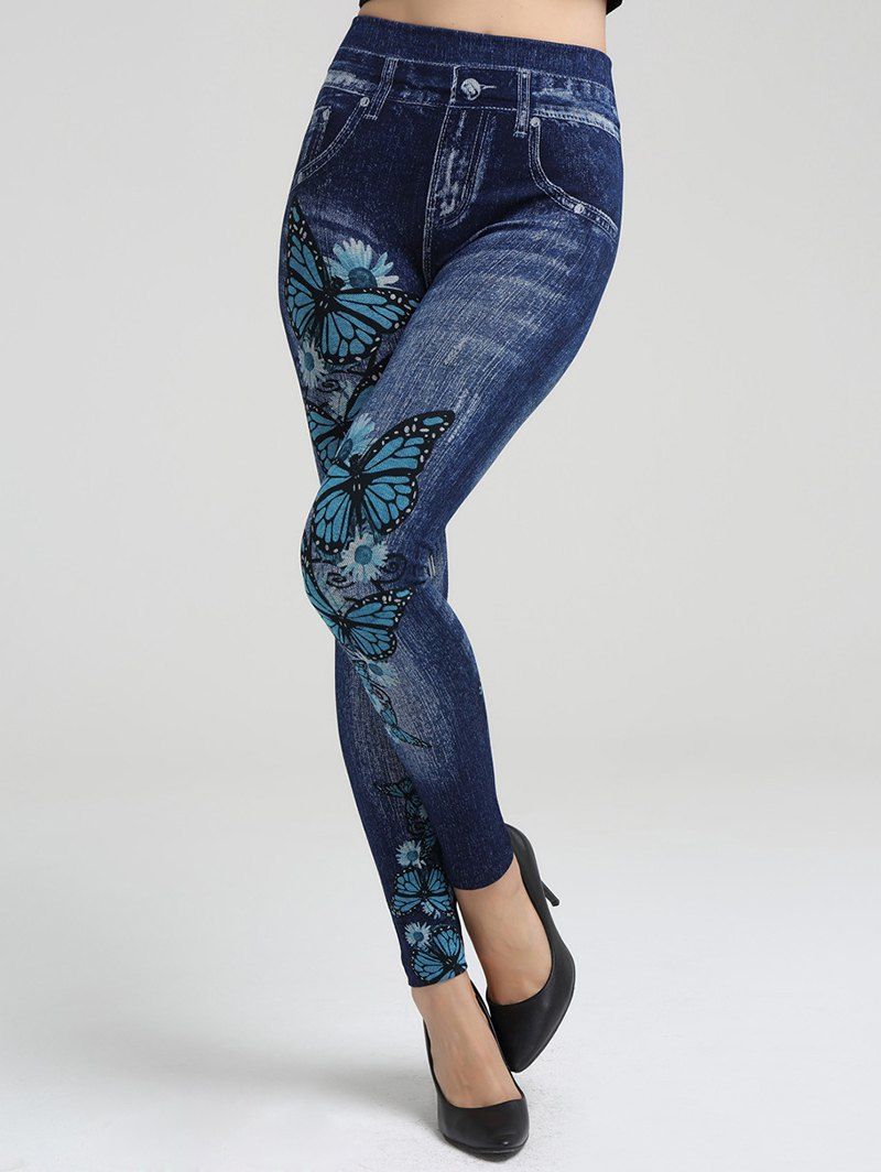 

3D Print High Waisted Butterfly Jeggings, Deep blue