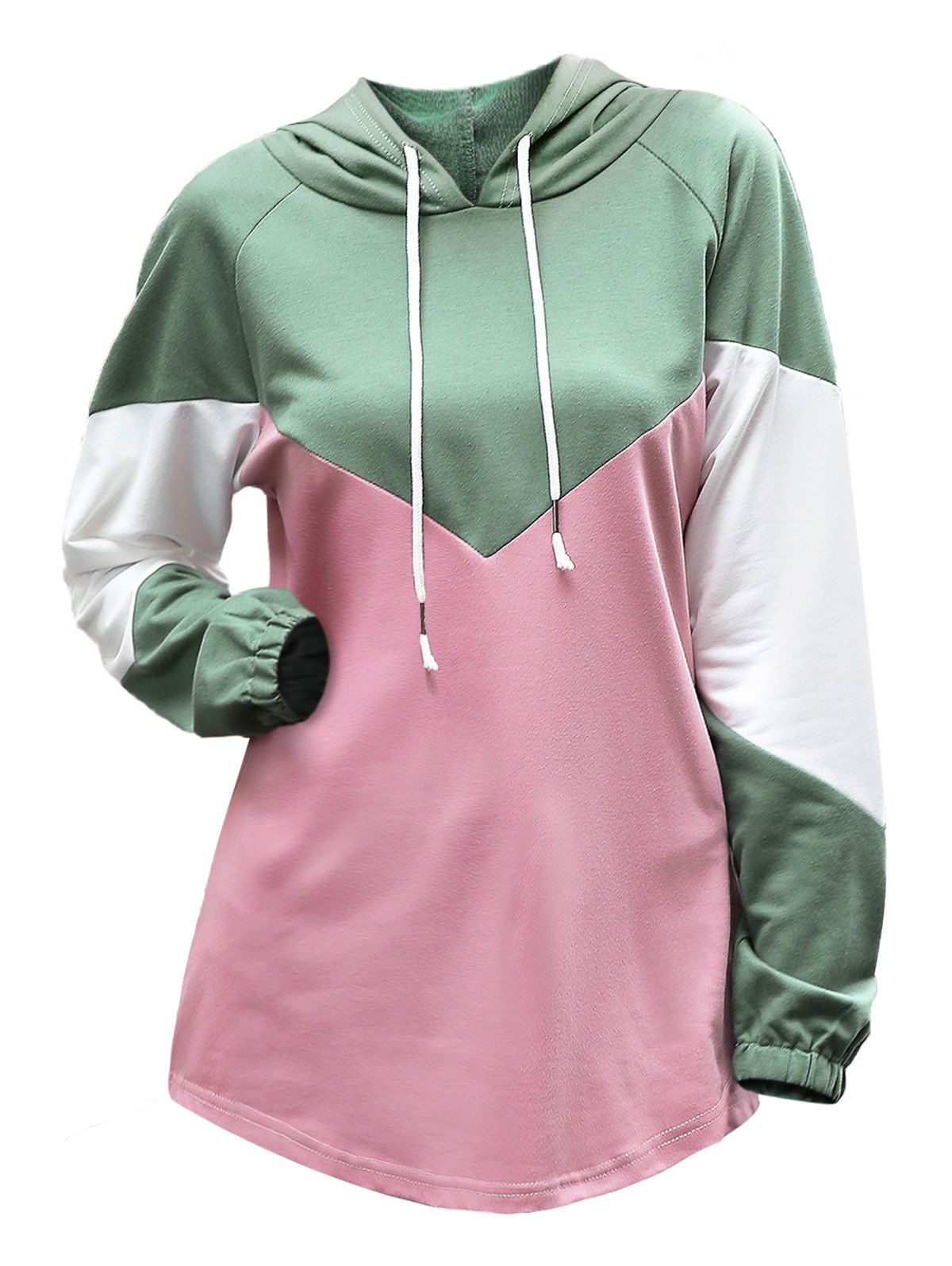 

Colorblock Drawstring Raglan Sleeve Hoodie, Light pink