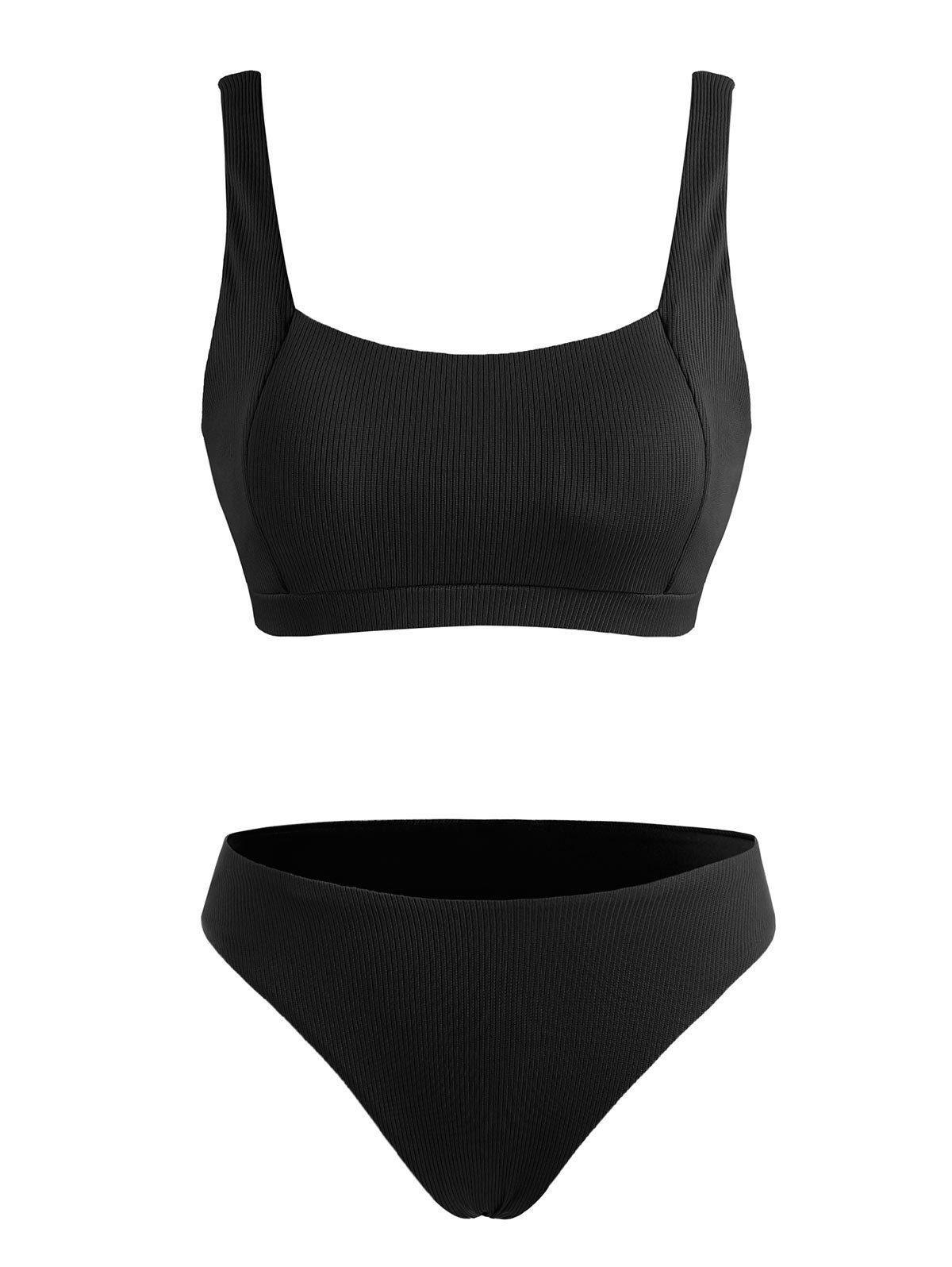 

Ribbed Padded Tank Bikini Swimwear, Black