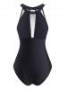 High Neck Mesh Panel Knot Ruched One-piece Swimsuit -  