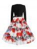 Plus Size Christmas Printed Scalloped Flare 50s Dress -  