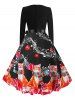 Plus Size Christmas Printed Scalloped Flare 50s Dress -  
