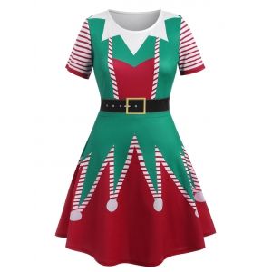 

Plus Size Christmas 3D Printed Flare Dress, Red