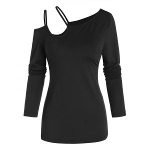 

Cold Shoulder Strappy Plain T-shirt, Black