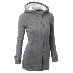 

Hooded Faux Fur Insert Pockets Coat, Dark gray