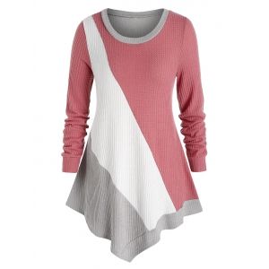 

Plus Size Asymmetric Colorblock Knitted T Shirt, Multi a