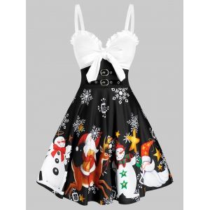 

Bowknot Santa Snowman Printed Flare Dress, Multi a