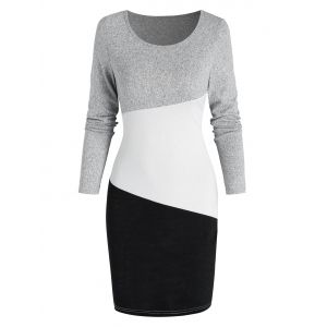 

Contrast Long Sleeve Sheath Sweater Dress, Multi a