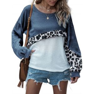 

Leopard Panel Flounces Colorblock Knitwear, Blue