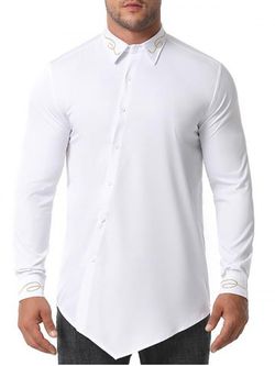 Botón metálico asimétrico bordado Camisa - WHITE - XL