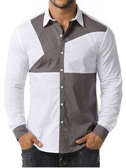 Button Up Contrast Stitching Detail Shirt - WHITE - L