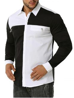 Zipper Detail Button Up Contrast Shirt - WHITE - S