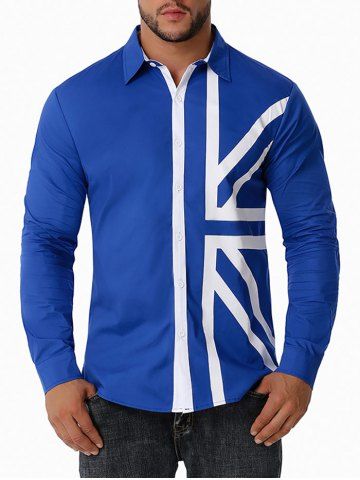 Botón encima de contraste de la bandera del Reino Unido camisa de la impresión - BLUE - L